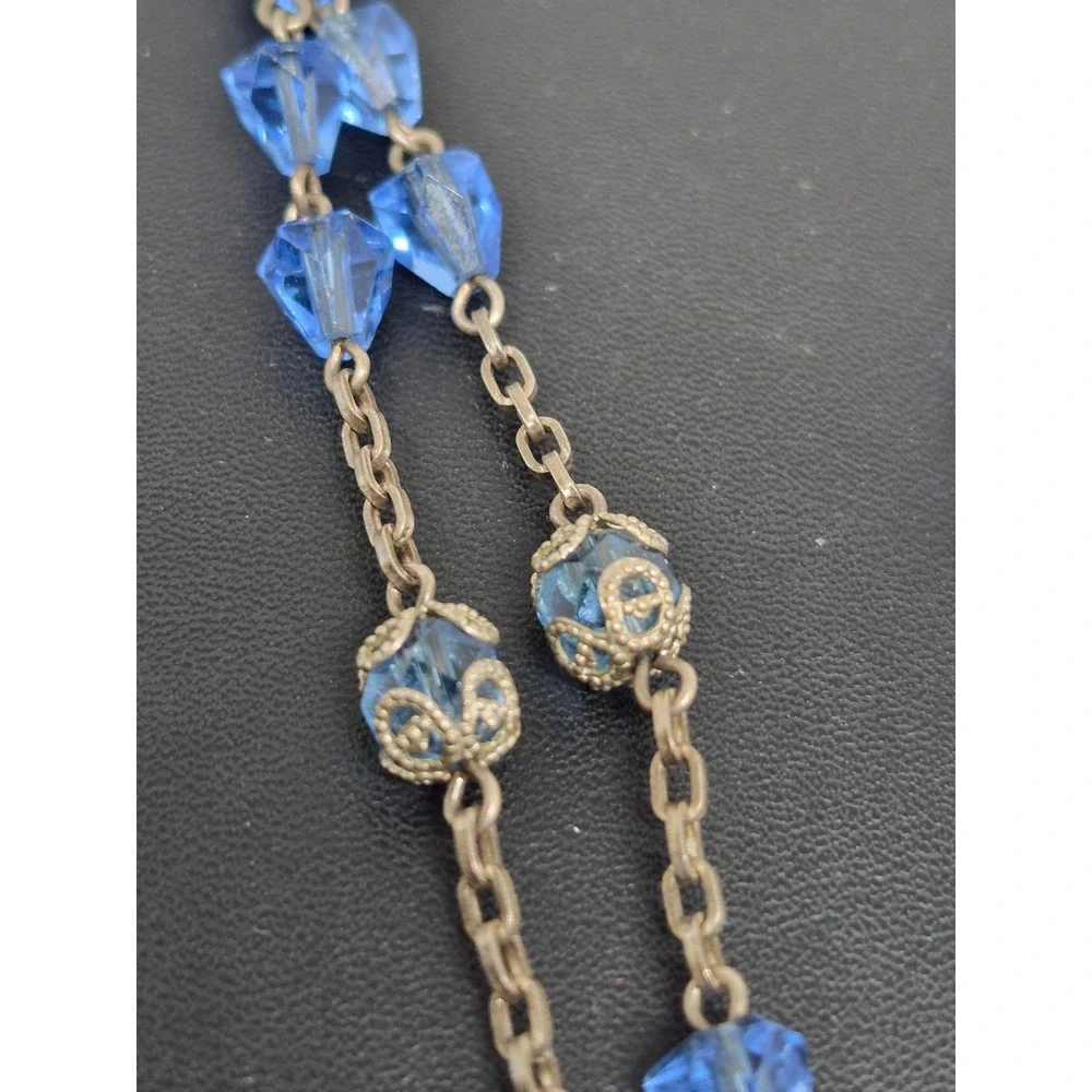 Vintage Rosary Blue Crystal Beads Sterling Silver Crucifix Centerpiece